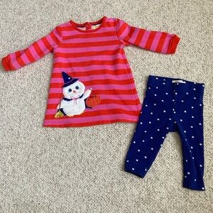 Baby Boden Two-Piece Tunic and Pants Set | 6-9m | Owl Appliqué | Halloween